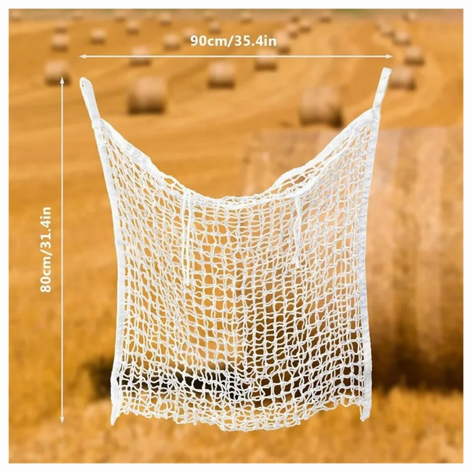 Heunetz für Pferde 2-teilige Heunetze for langsames Füttern von Pferden, 80 x 90 cm, Pferdetasche mit großem Fassungsvermögen und Kleiner Öffnung for Pferdeziegen(HayNet-Bk-2p)