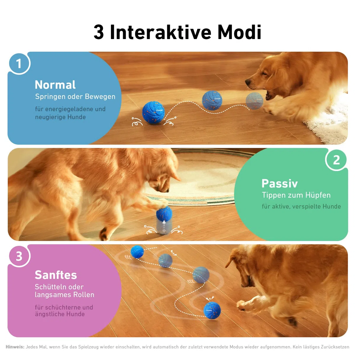 Cheerble Wicked Ball AIR - Interaktiver Hundeball mit 3 Spielmodi, Blau | Selbstbewegendes Hundespielzeug mit E-TPU Hülle, USB-C, IPX7 Wasserdicht, Ideal für Mittelgroße bis Große Hunde.