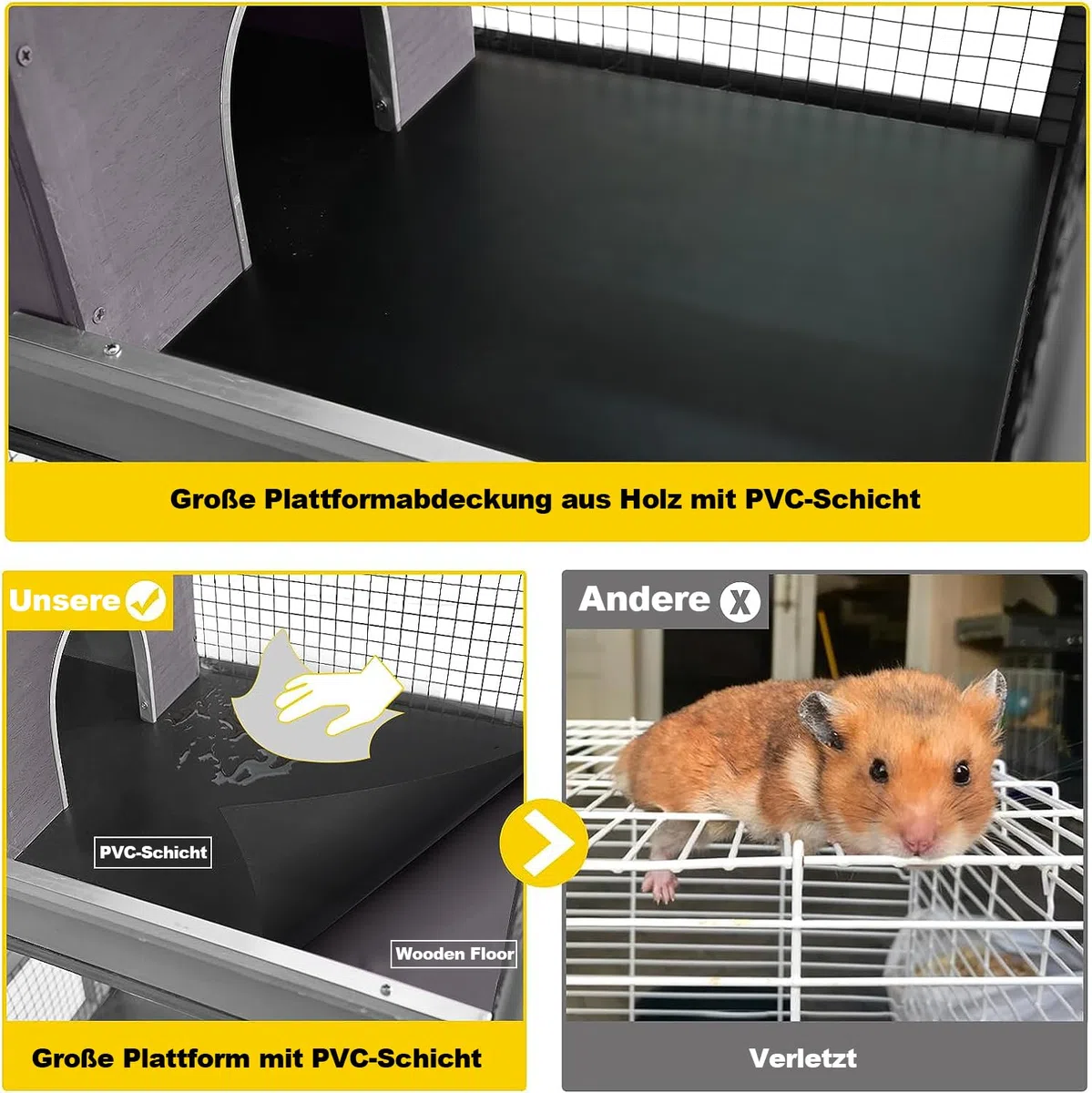 Großes Frettchenkäfig aus Holz, Hamsterkäfig, Nagerkäfig, Mäusekäfig mit Treppen, Kleintierkäfig Nagervilla, für Drinnen oder Draußen Dermeerschweinchen Käfig