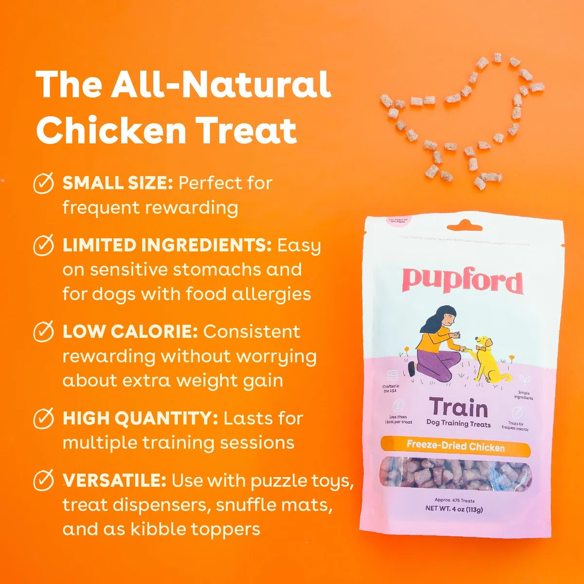 Pupford gefriergetrocknete Trainingssnacks, 1400+, 3 x 113 g (339 g), Huhn