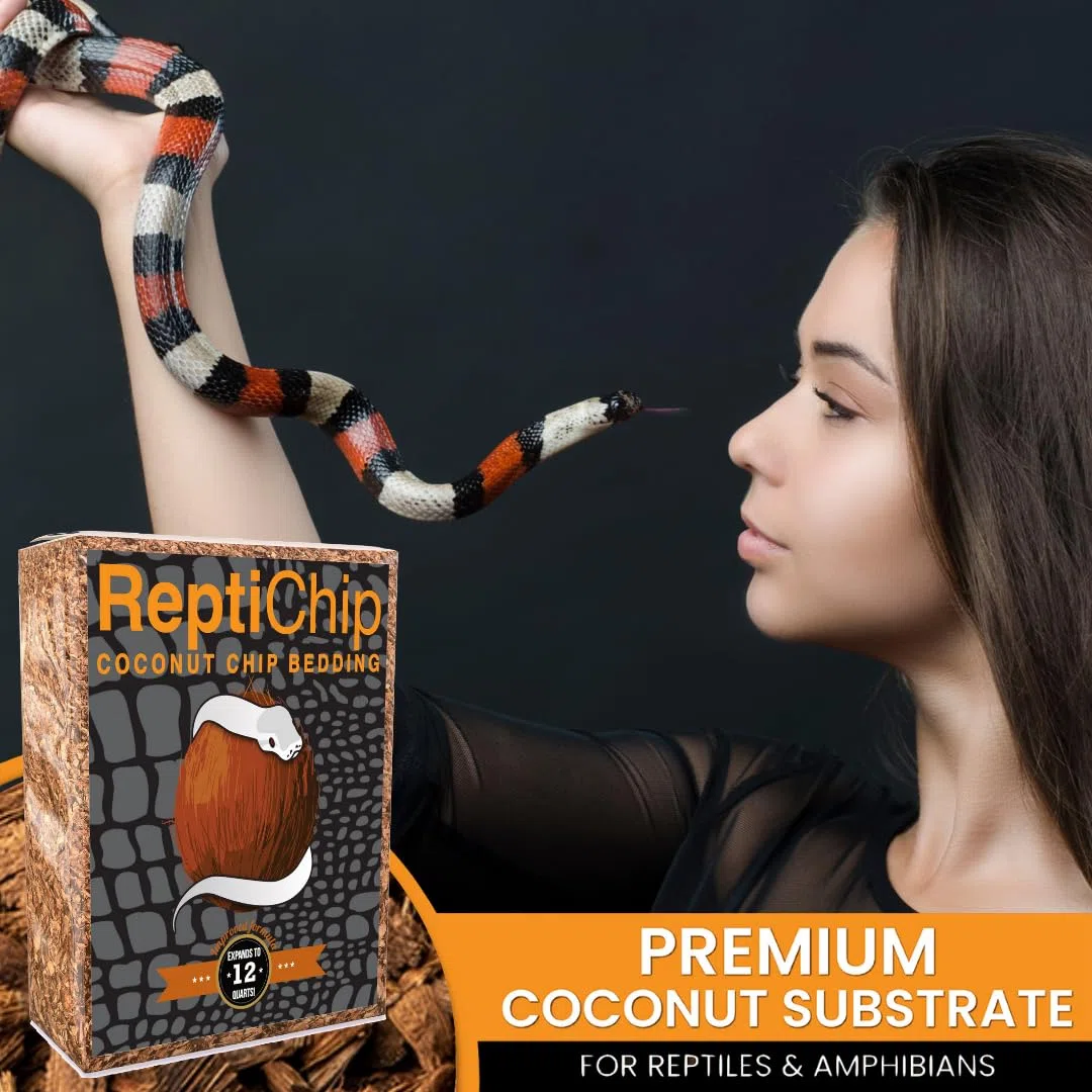 ReptiChip Coconut Substrate for Reptiles 4 Pack of 36 Quart Loose Coarse Coconut Husk Chip Reptile Bedding for Ball Pythons, Tortoises, Geckos, Frogs, Snakes or Lizard Terrarium Tanks