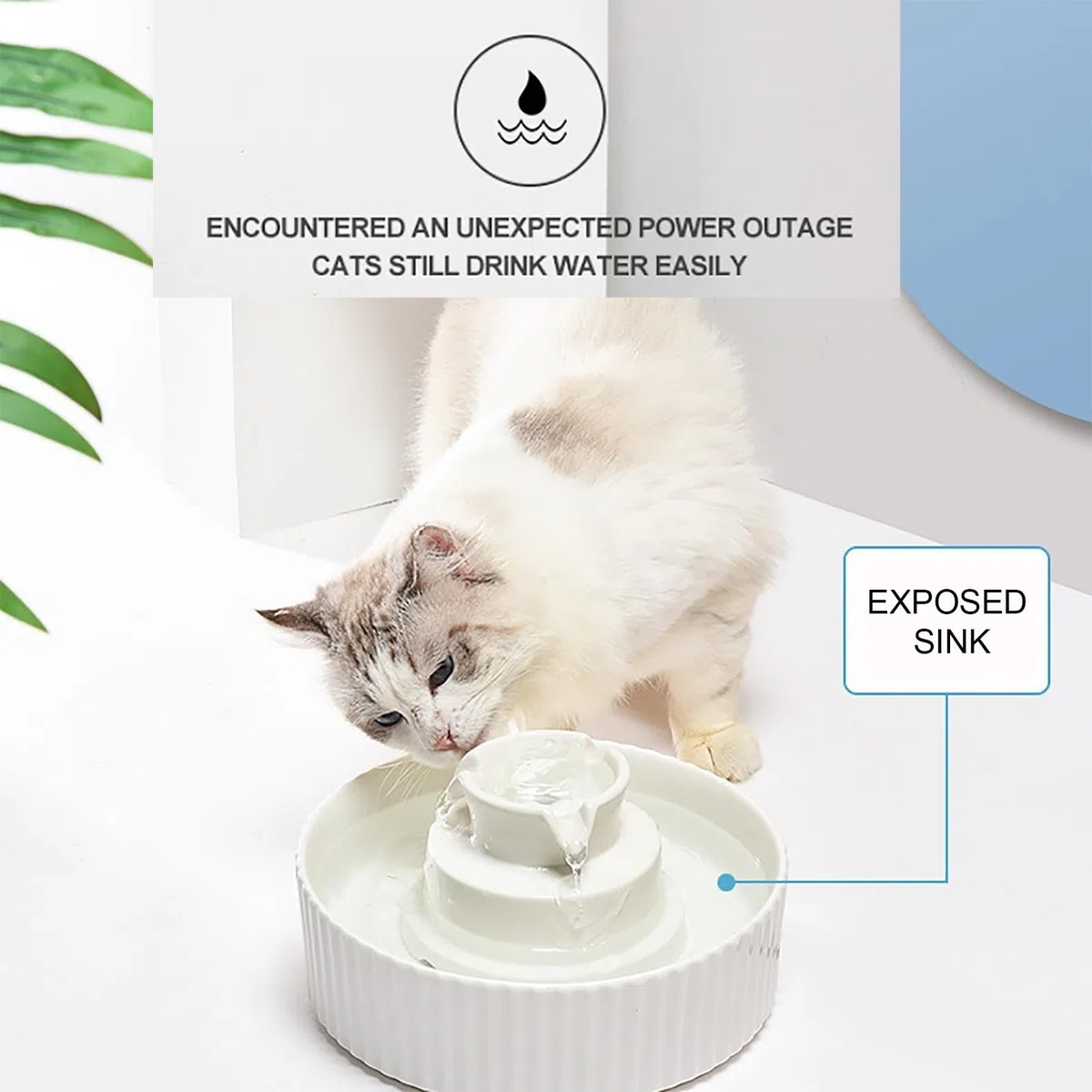Keramik-Trinkbrunnen für Haustiere, 2,1 l Katzen-Trinkbrunnen, automatische Wasserzirkulation, automatischer USB-Trinkbrunnen für Katzen und Hunde, automatische Abschaltung aufgrund von Wassermangel