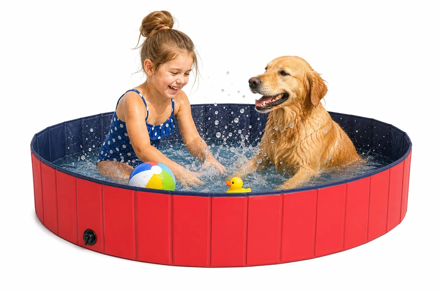 lionto Hundepool faltbar aus kratzfestem PVC-Material, Ø 160 cm, Höhe 30 cm, Anti-Rutsch-Belag & Abflussstopfen für schnelle Entleerung, Keine Pumpe benötigt, robuster Kinderpool, blau/rot