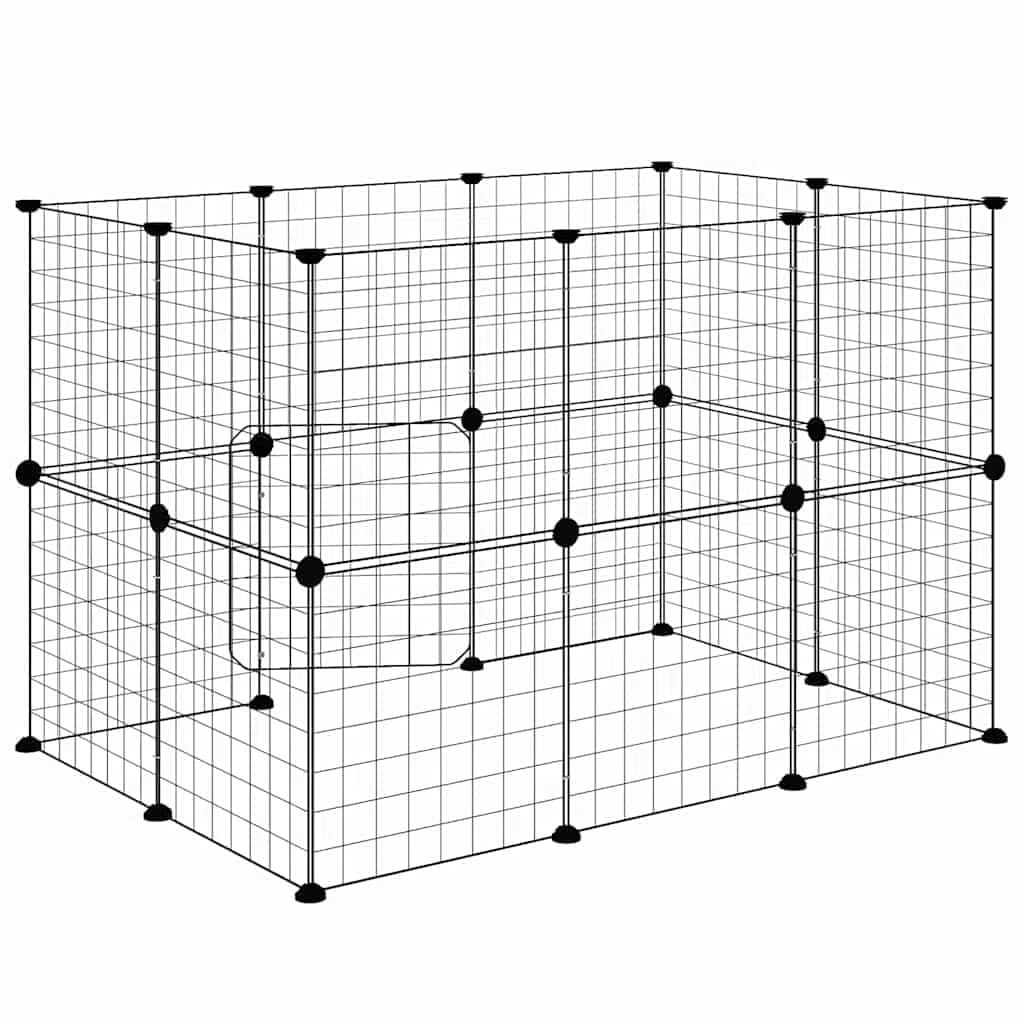 20-TLG. Haustierkäfig mit Tür Schwarz aus pulverbeschichtetem Stahl 35x35 cm, faltbar und erweiterbar, ideal als Gehege, Auslauf, Spielplatz für Kaninchen, Meerschweinchen, Hamster