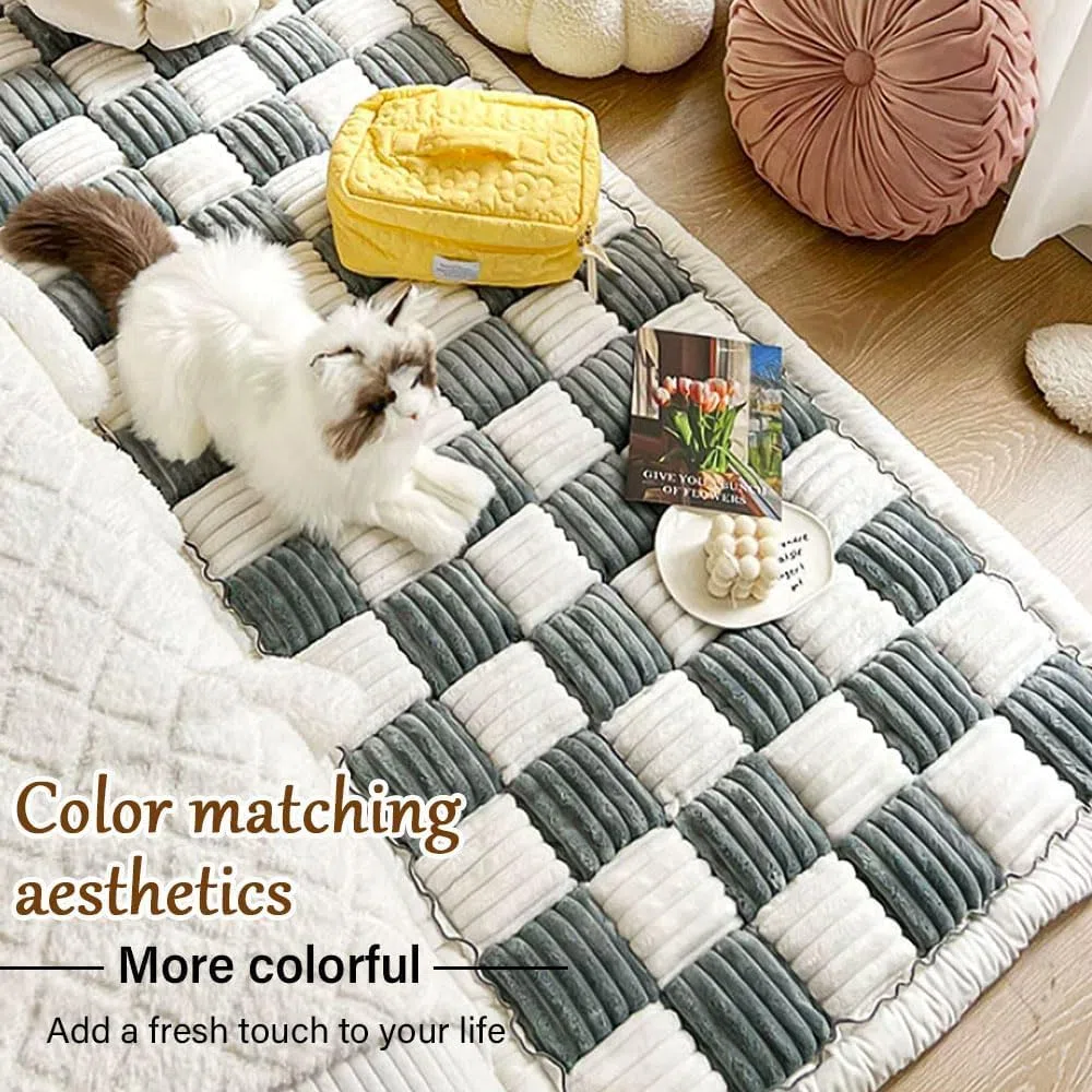 Große karierte quadratische Haustiermatte, Bett, Couch, Abdeckung, cremefarben, wasserdichte Decke für große Hunde, lustig, flauschig, Couchbezug, Hundedecken, Haustierdecke, Graublau, 70 x 210 cm