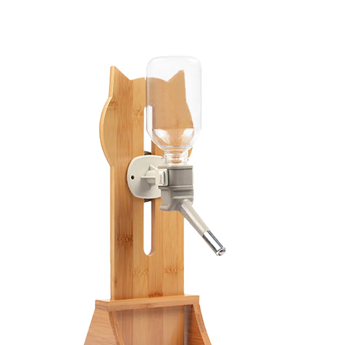 Wasserflasche für Haustiere mit Bambusständer, Wasserbrunnen für Hunde und Katzen, Tierbedarf, Trinkflasche zum Aufhängen, Tränke für Katzen und Hunde, Graue Flasche