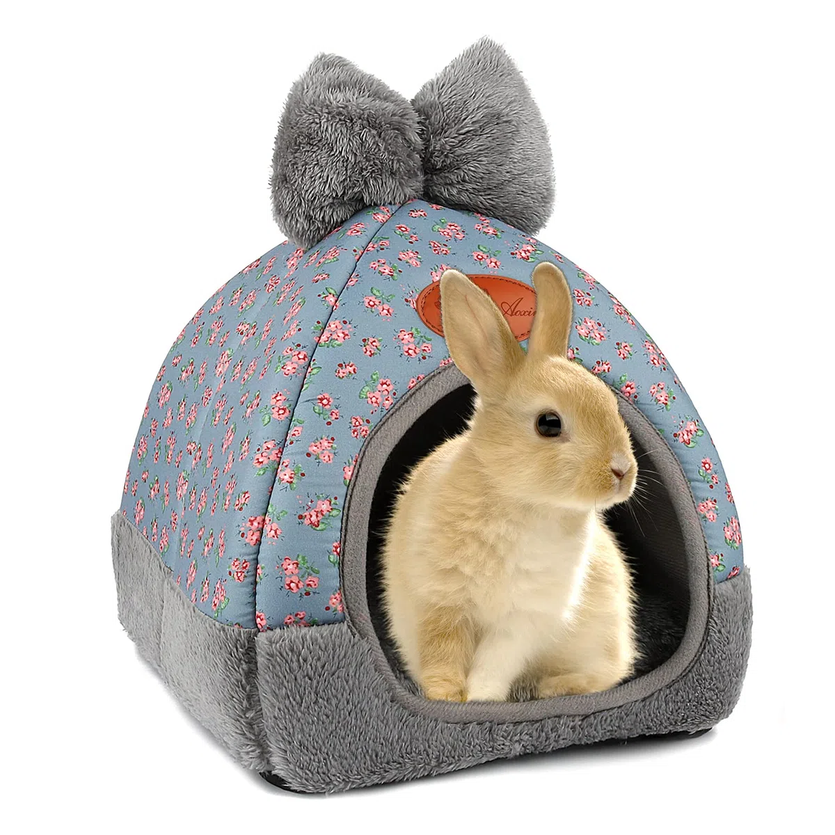 YUEPET Hasenbett, warmes Meerschweinchen-Höhlenbett, niedliche Schleife, großes Versteck, Käfigzubehör für Zwergkaninchen, Hamster, Kaninchen, Frettchen, Ratten, Igel, Chinchilla (Blume)
