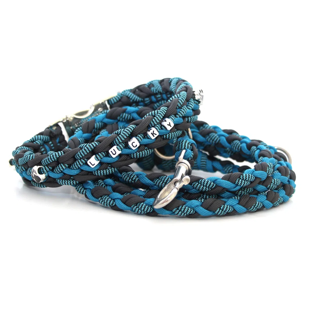 Hundehalsband, Floating Colors, mit passender Leine, handgeflochten aus Paracord,