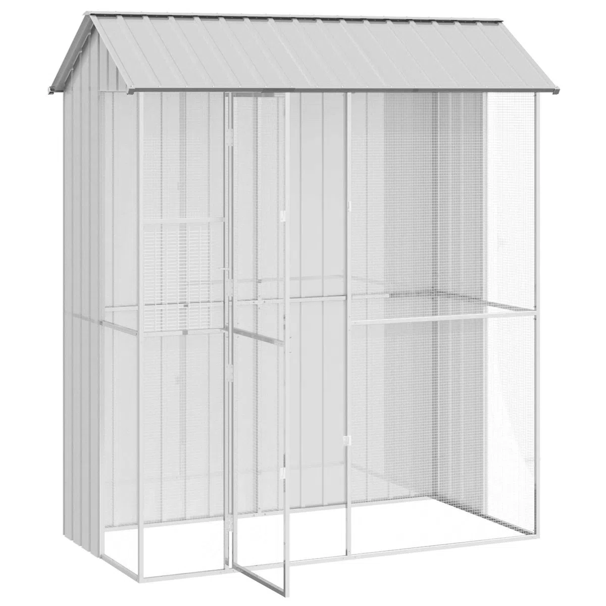 Vogelkäfig 215 x 110 x 247 cm aus verzinktem Stahl, Großes Gehege für Vögel im Außenbereich, Wetterfeste Vogelvoliere für Garten und Terrasse