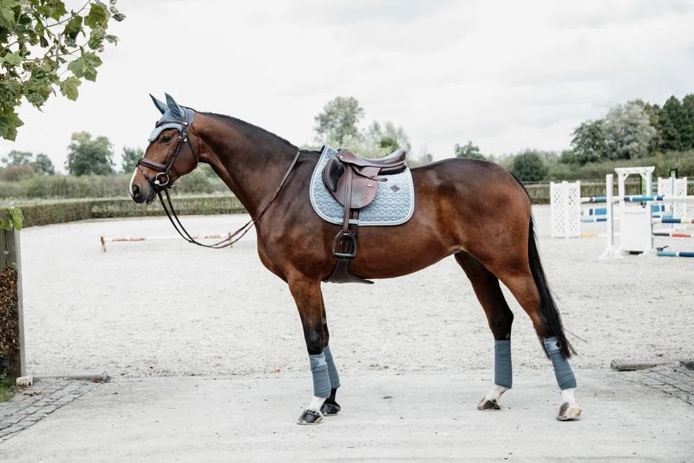 Kentucky Horsewear Satteldecke Velvet Jumping Full – Hellblau Schabracke – Springform mit Doppelkordel – Atmungsaktiv – Maschinenwaschbar