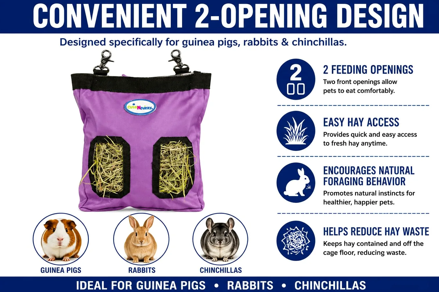 Kleintierfutterstation für Meerschweinchen und Kaninchen, 1000D Nylon, Small, schwarz