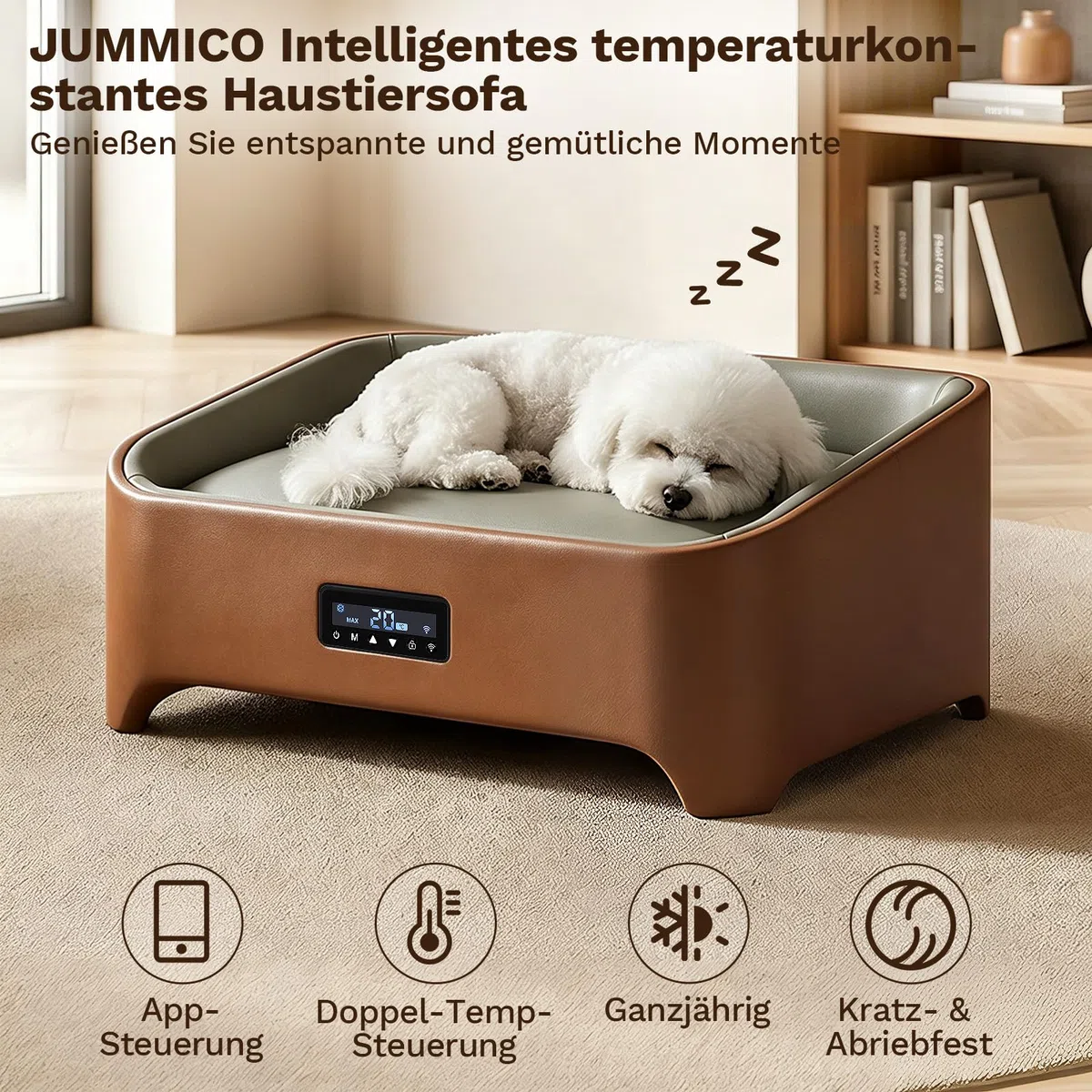 JUMMICO Intelligentes kühl-heizbares Hundebett für kleine & mittlere Hunde | APP-Steuerung für Kühlung & Heizung, mehrfacher Sicherheitschutz, kratzfest & abriebfest, energiesparend, Größe 58x42 cm