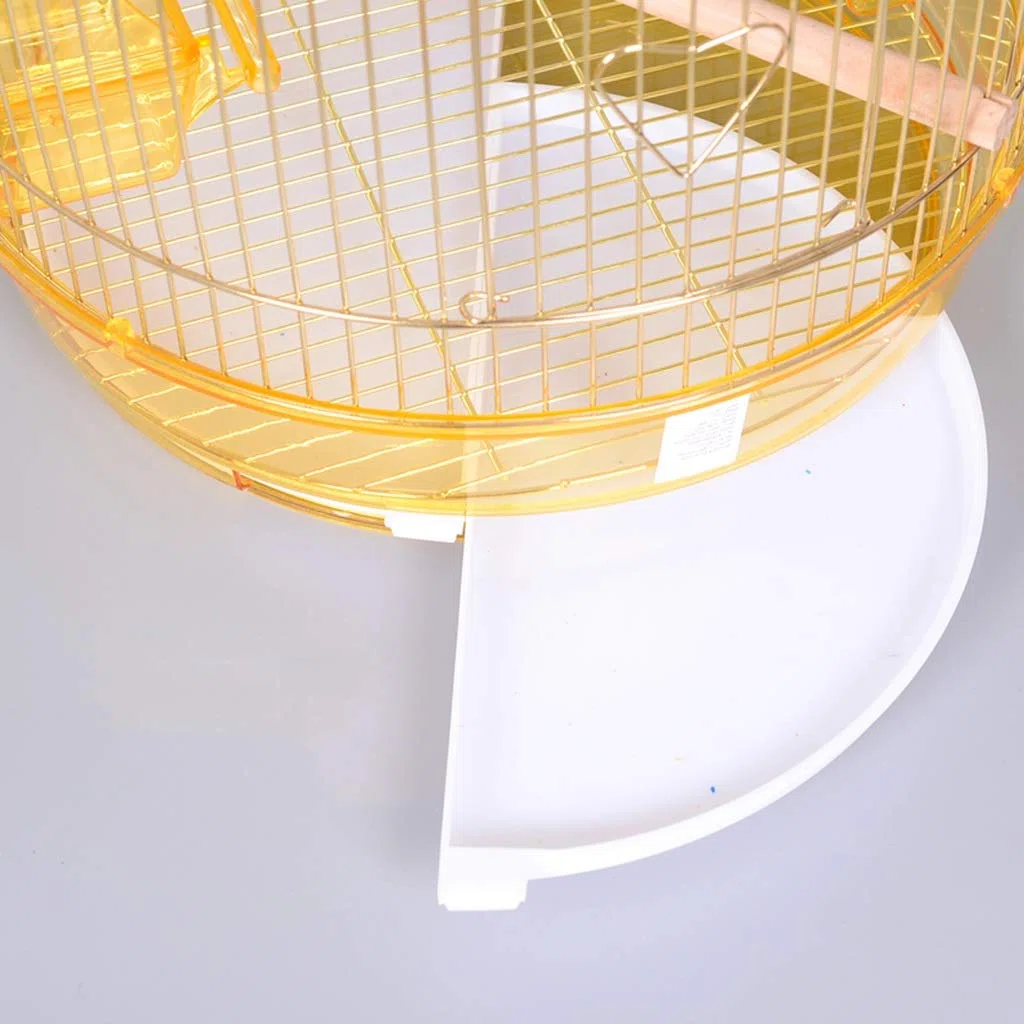 Vogelkäfig, gelber Metall-Edelstahl-Vogelkäfig, große runde Papageien-Zuchtbox mit Haken, Heimtierbedarf, Geflügelpflege (gelb, 34 x 64 cm)