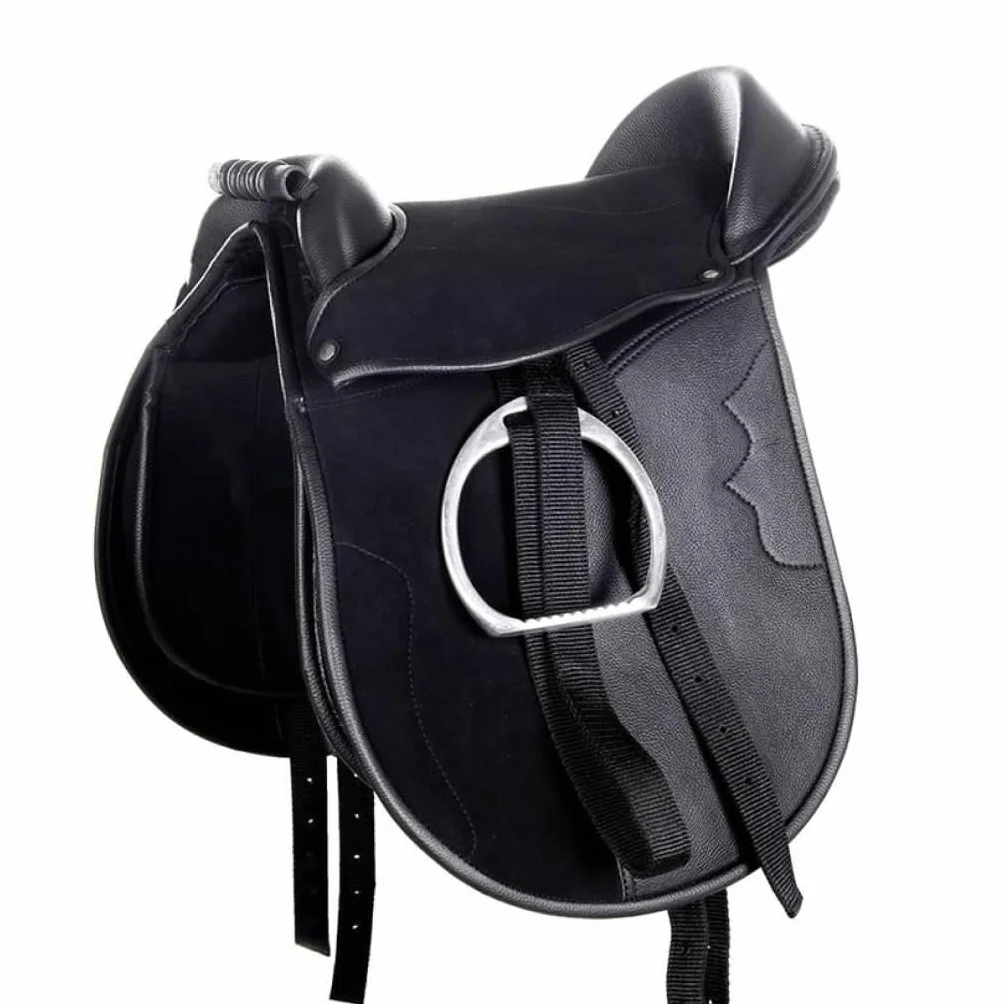 HKM 9384 Shettysattel-Set Funny Horses, Shetty Sattel Steigbügel Knieklötze Schwarz 12"