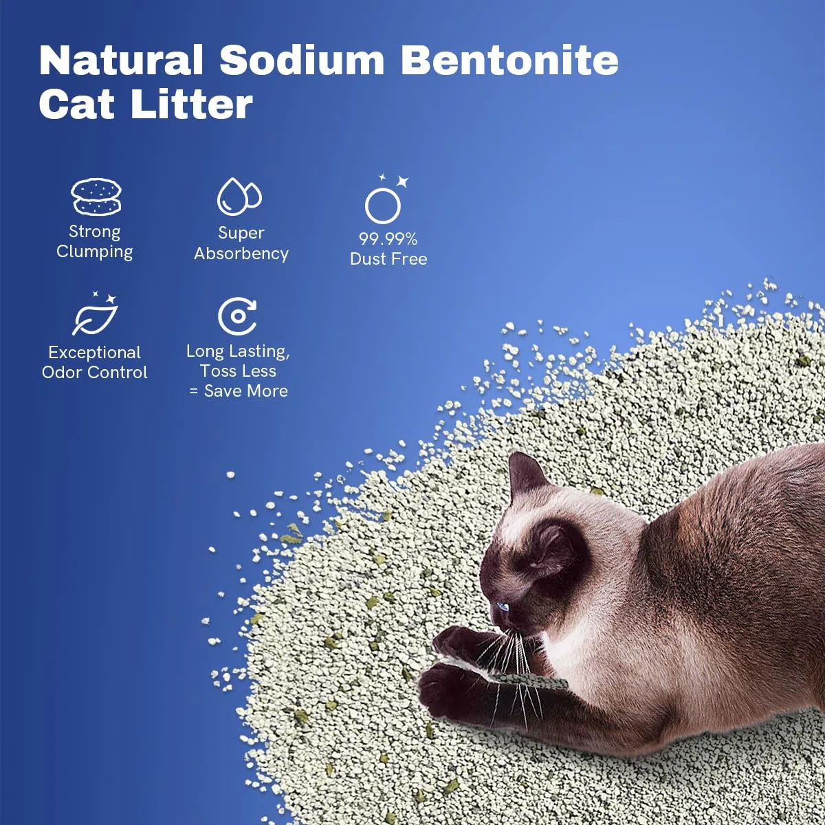 Premium Bentonit Katzenstreu Natriumbasiert, klumpendes Katzenstreu, staubfrei, starke Haltbarkeit, Geruchskontrolle, geruchlose natürliche Mineralformel, Kitty Litter Bluk für RealScooper, 3
