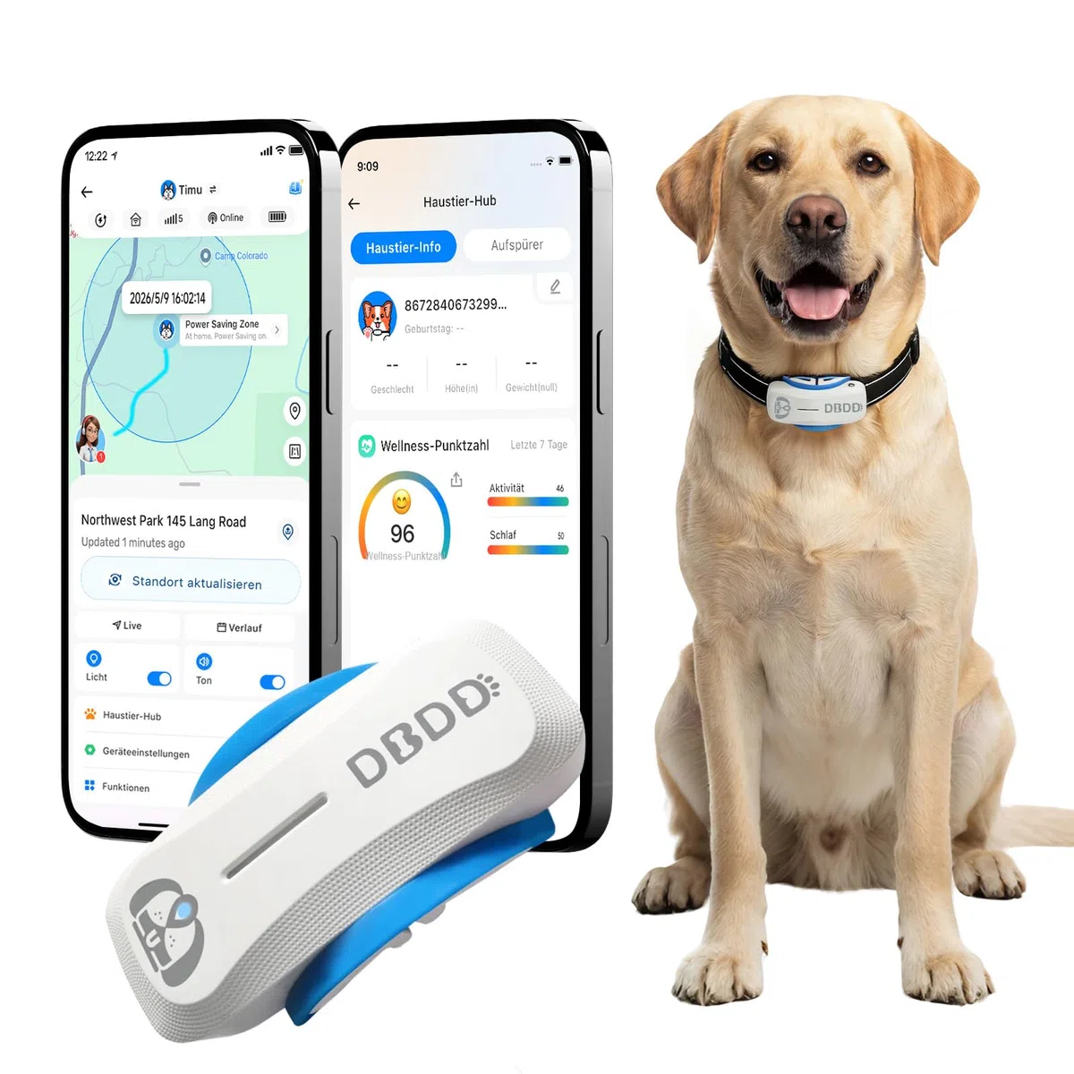 DBDD AI GPS Hunde-Tracker, Virtueller Zaun & KI-Gesundheitsmonitor, wasserdicht
