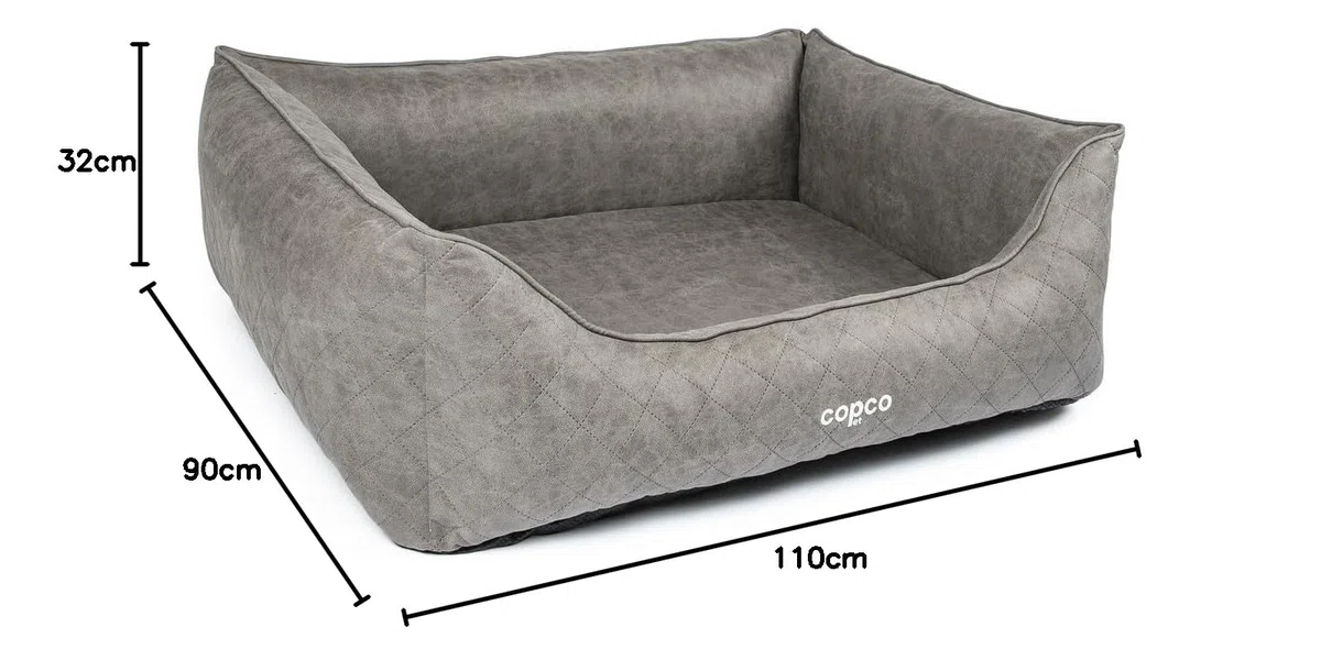 CopcoPet Hundebett Hugo Orthopädisch Velourlederoptik Grau XL 110 x 90 cm – Visco-Hundematratze mit abziehbarem Bezug – rutschfest & pflegeleicht – Für große Hunde, gelenkschonend & formstabil