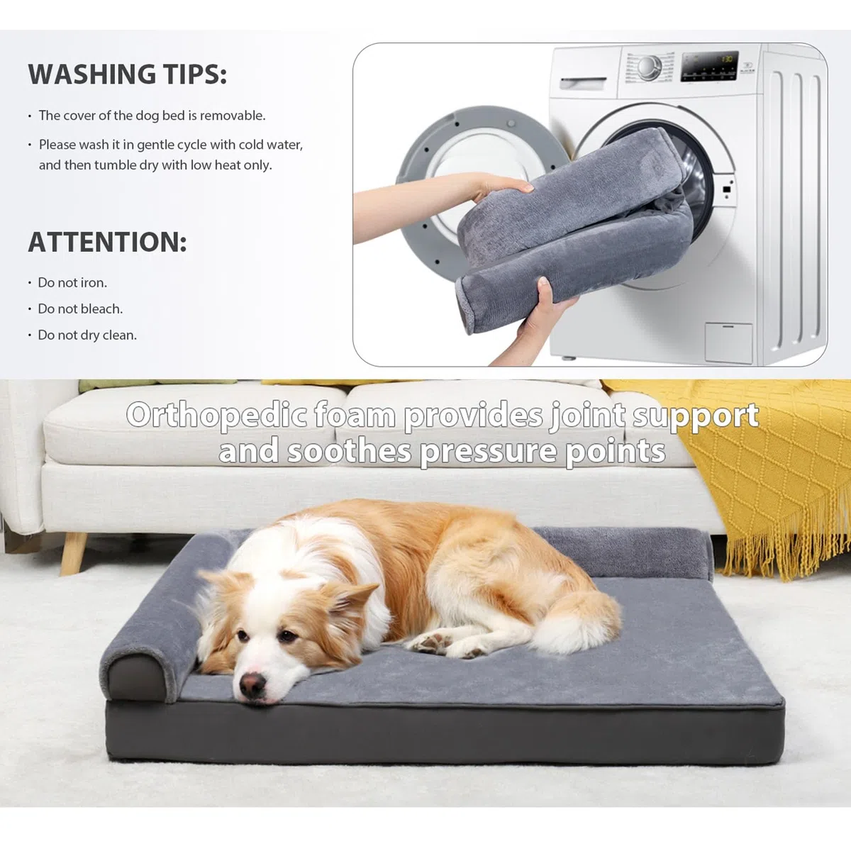 Premium 4-in-1 Hunde-Sofa - Orthopädische Couch Mit Memory Visco Schaumstoff, Abnehmbare Polster, Extra-Dicke Polsterung, Wechsel-Bezug, Waschbar(134x101x20cm)