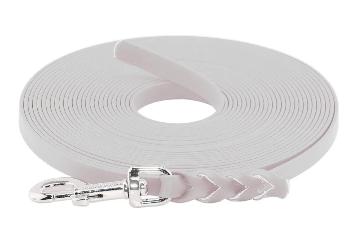 LENNIE BioThane Schleppleine, 9mm, Hunde 5-15kg, 25m lang, ohne Handschlaufe, Weiß, geflochten