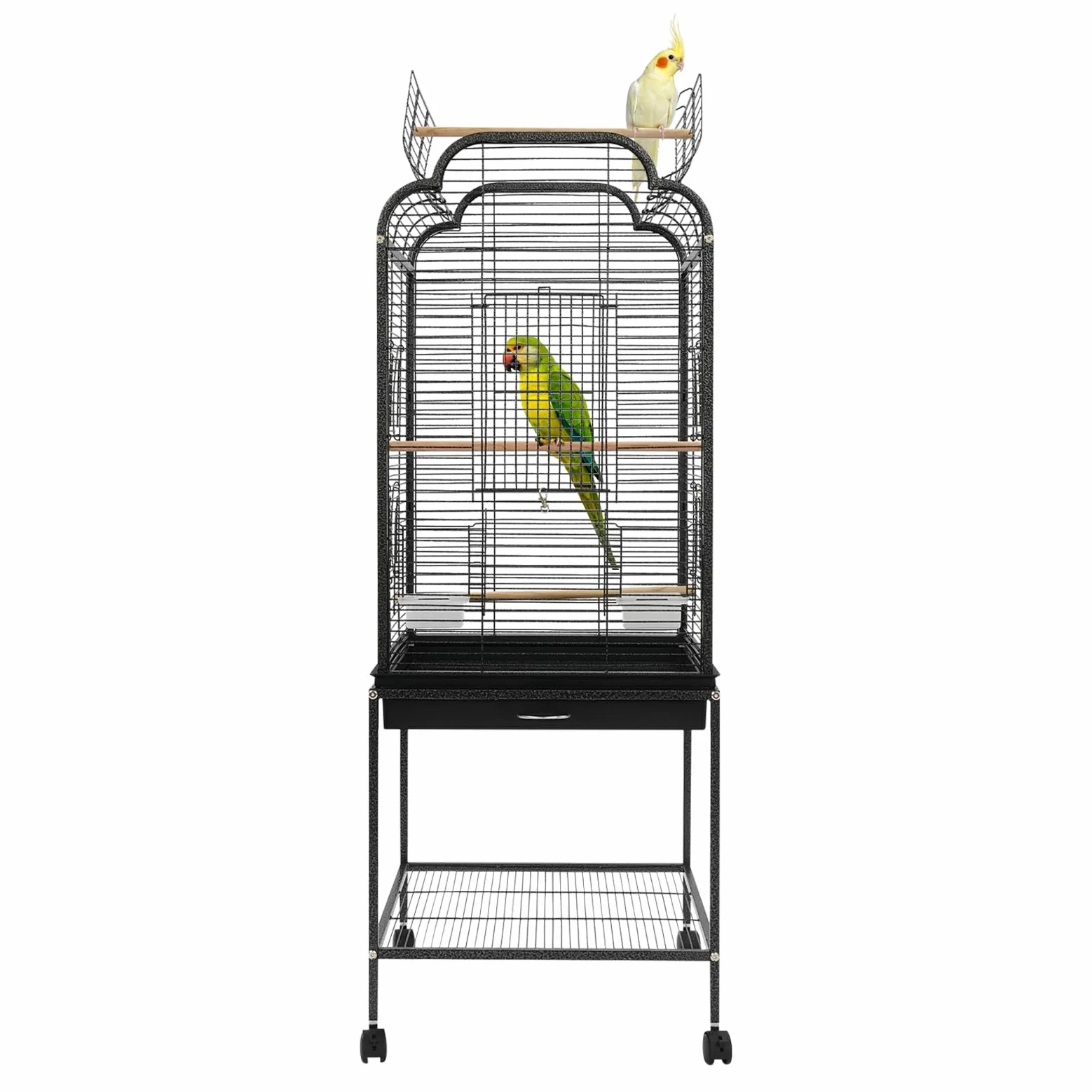 Großer Vogelkäfig mit Rollen und Ständer, für Papageien (Weiß,Weiß) | Stabiler Wellensittichkäfig für Nymphensittiche & Sittiche, mit herausziehbarer Schublade & Dachfenster, bis 110 kg belastbar