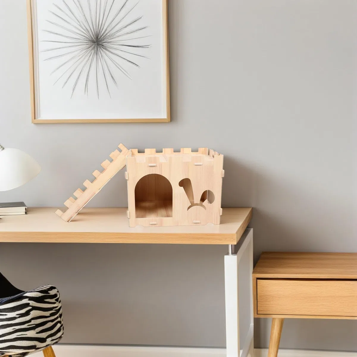 Toyvian Kaninchenhaus aus Holz für Drinnen mit Kletterleiter und Dach Kleintierhaus als Spielbereich und Versteck für Hamster Meerschweinchen und Kaninchen Einfach Aufzubauen