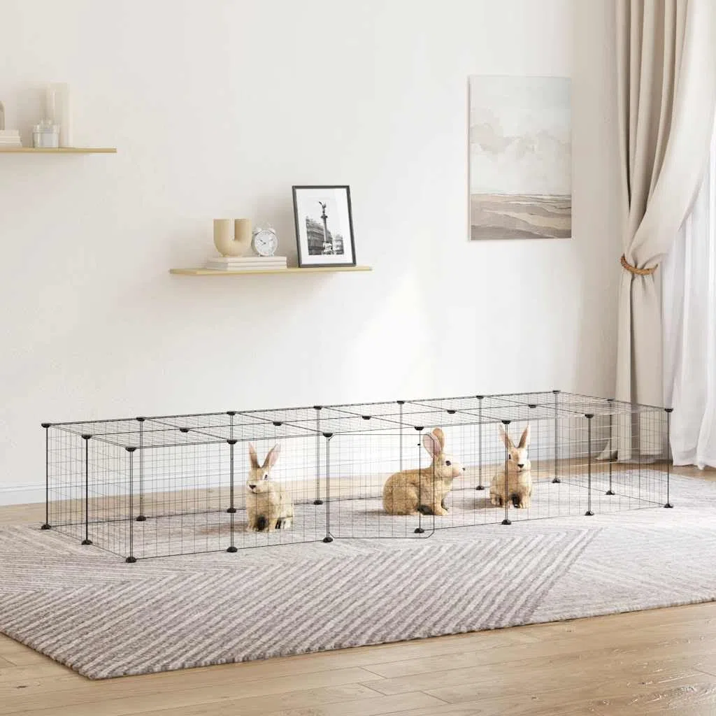 28-TLG. Haustierkäfig mit Tür Schwarz 35x35 cm Stahl für Hamster Meerschweinchen Kaninchen Hasen Mäuse Ratten Chinchillas Frettchen Degu Nager, Indoor Outdoor, Erweiterbar, Mehrstöckig