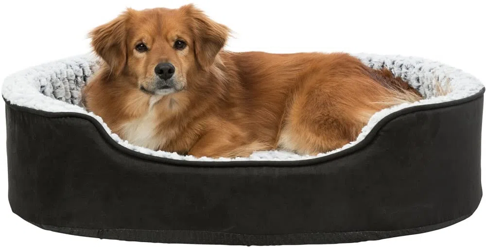 TRIXIE orthopädisches Hundebett Vital Lino 110 x 92 cm – schwarz/grau | Orthopädischer Schaumkern für gelenkempfindliche Hunde – für mittelgroße Hunde, sorgfältig verarbeitet und angenehm weich