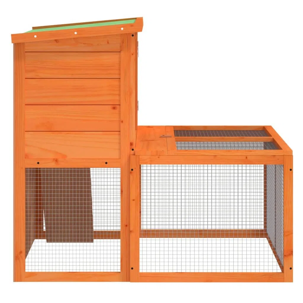 Kaninchenstall Braun aus massivem Kiefernholz 102 x 90 x 84,5 cm, Freilauf Gehege mit Rampe, Gitter, Auslauf, Dach und Wanne für Kaninchen, Meerschweinchen, draußen