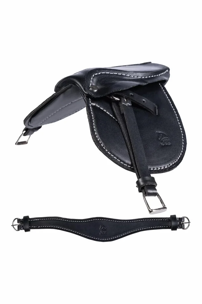 HKM Kids Sattel für Cuddle Pony - Spielzeugsattel aus Kunstleder inkl. Sattelgurt und Steigbügel, schwarz