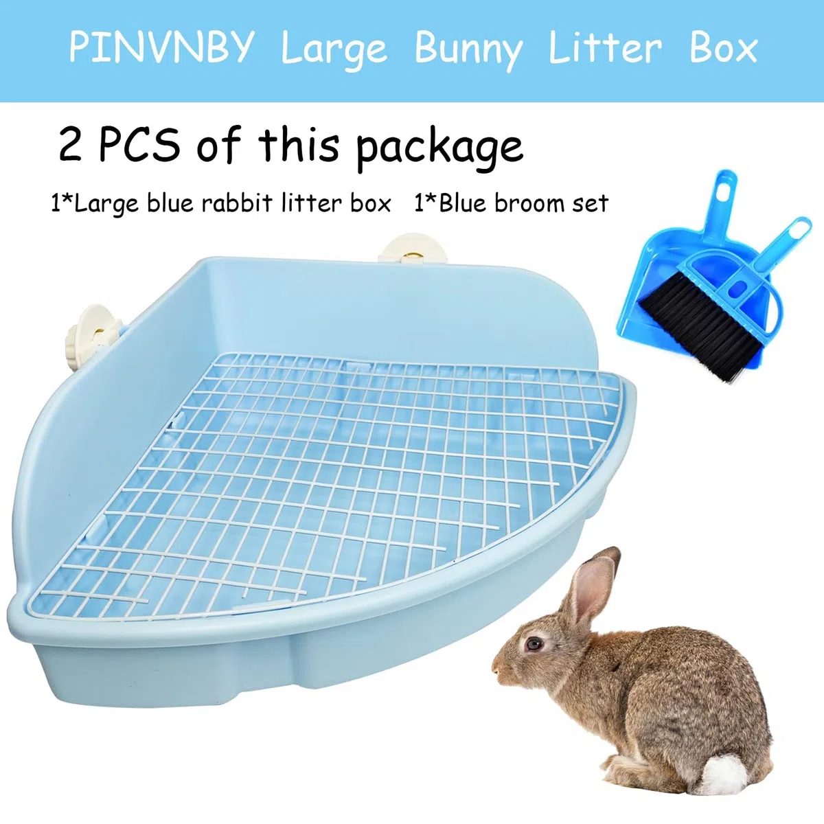 PINVNBY Extra große Ecktoilette für Kaninchen, Meerschweinchen, Frettchen | 46,5 cm großer, fächerförmiger Töpfchentrainer mit Anti-Auslaufschutz, robustem Kunststoff und Käfig-Clips | leicht zu