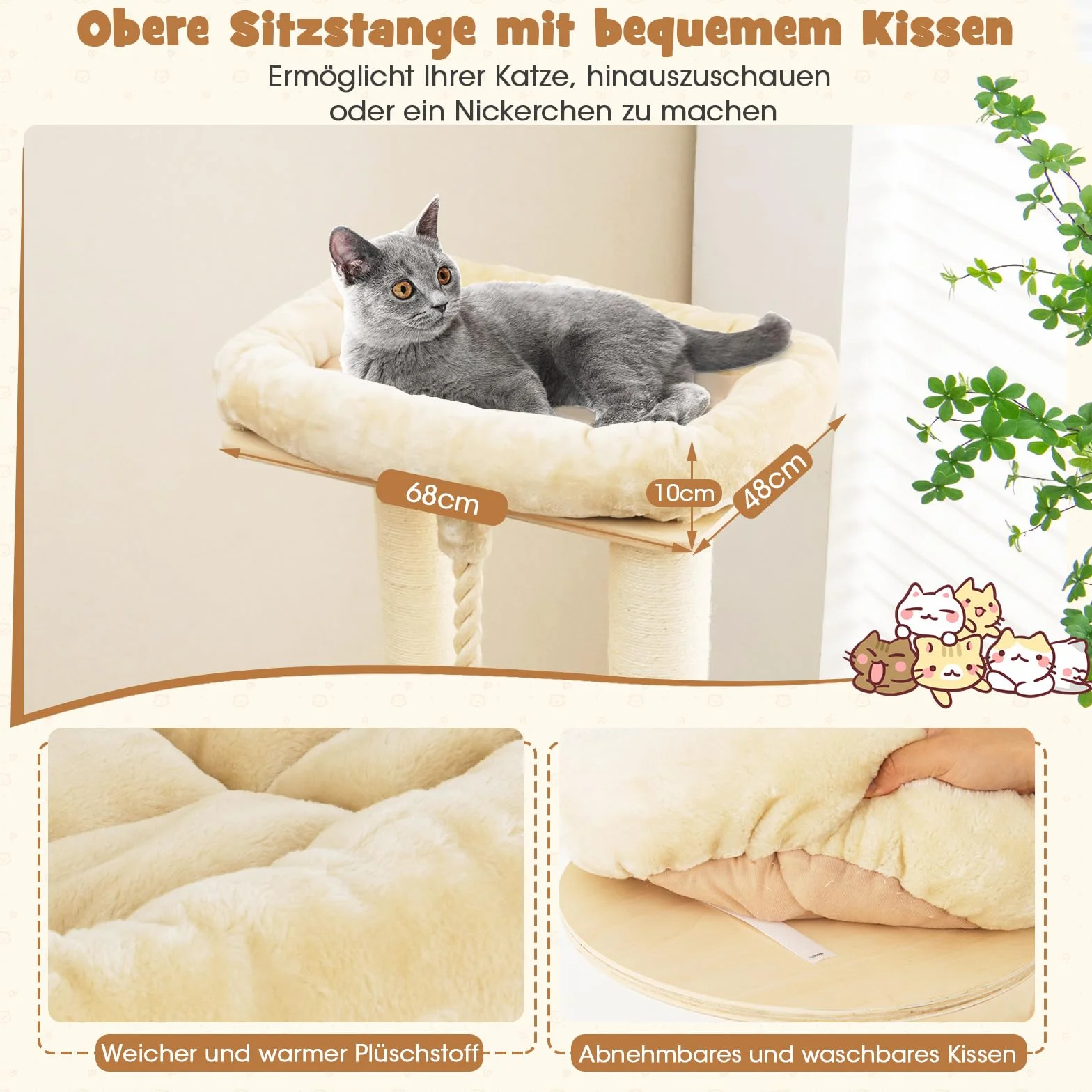 COSTWAY 173cm Kratzbaum Holz, Katzenbaum Groß, Katzenkratzbaum mit Katzenhöhle, dicken Stämmen, Matten, Ball & Sisalseil, Aktivitätsbaum mit Kratztonne, Katzenmöbel Kletterbaum Katzenhaus (Beige)