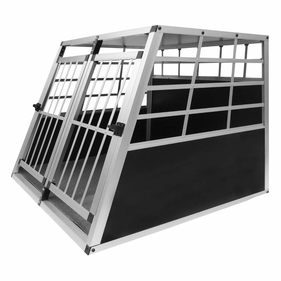 Auto Hundetransportbox große Doppelbox Hundebox Transportbox Gitterbox Fahrzeugbox Kofferraumbox Katzen Hunde Aluminium Trapez