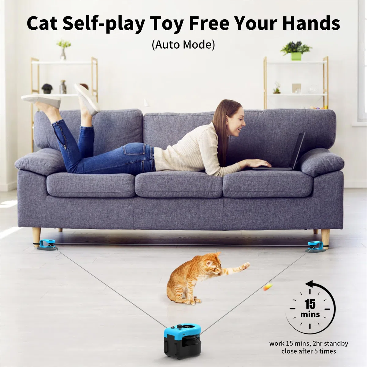 AsFrost Verbessertes interaktives Katzenspielzeug für Indoor-Katzen, Auto/manuelle Steuerung, DIY-Katzen-Feder-Maus-Spielzeug, Laufband für gelangweilte Kätzchen, Welpen, Spielen, Jagd, geistige