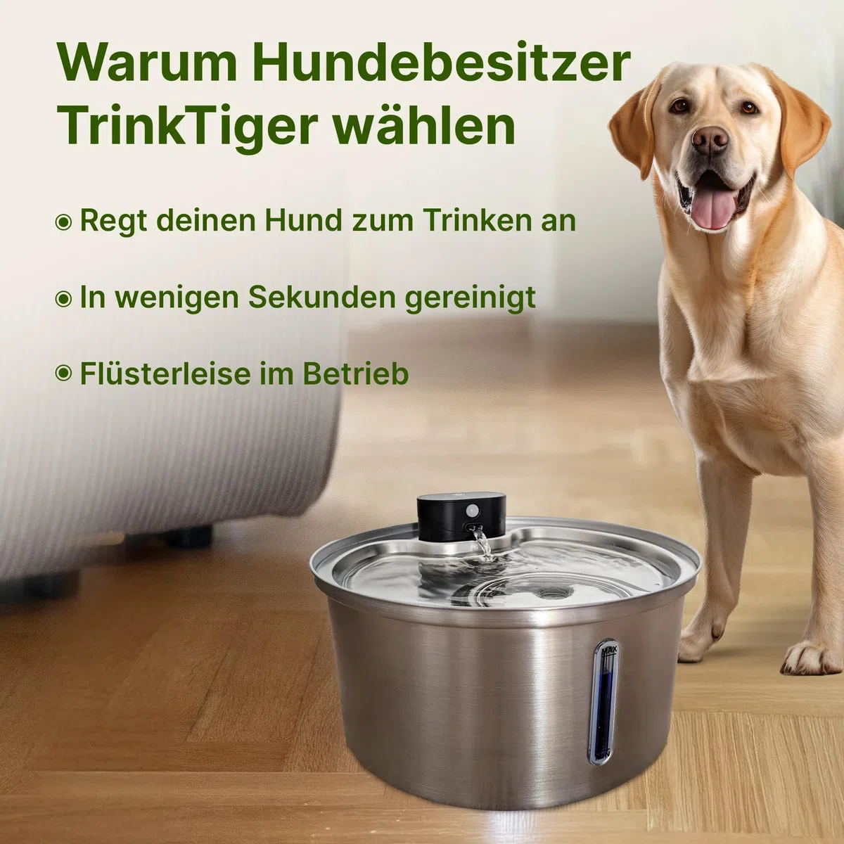 NordFlow 2.0 Hundebrunnen 3,2L Kabellos Katzenbrunnen mit 5000mAh Batterie, Sensor, LED und Filter - Trinkbrunnen für Katze