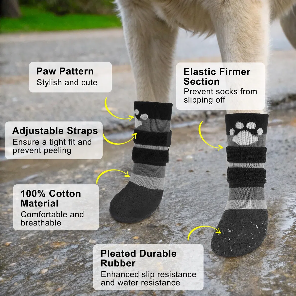 BEAUTYZOO Rutschfeste Hundesocken, Stiefel gegen Lecken von Pfoten, wasserdichte Hundeschuhe für Winter, Schnee/heißen Bürgersteig, griffige Socken mit doppelten Riemen für Hartholzböden, Booties für
