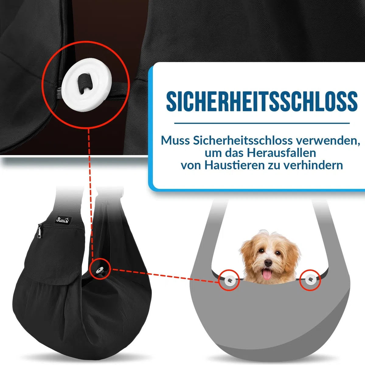 SlowTon Hundetragetasche, Haustier Hundetasche mit verstellbarem, gepolstertem Schultergurt und Fronttasche Tragetasche Hund für Spaziergang (Schwarz-Wasserdicht, L(Für Haustiere 4,5-7,2 kg))