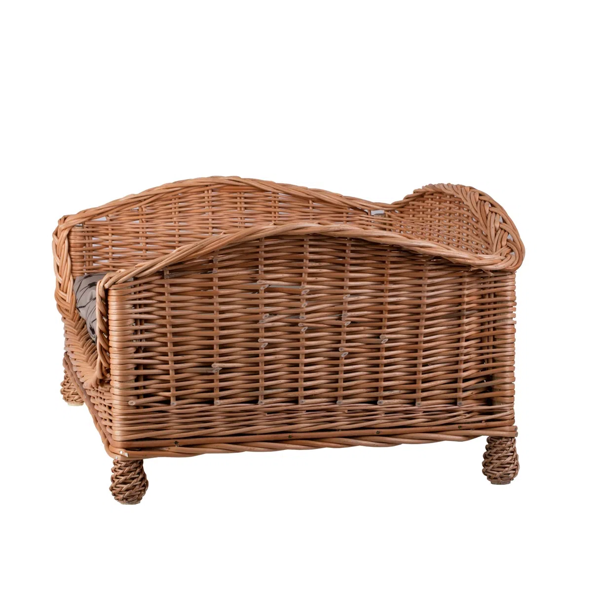 Tierkorb Hundekorb Lager aus Weide für Hund Katze mit weichem Kissen Liegestuhl für Tiere Katzenlager Hundlager Hundebett Katzenbett (54x32 H25, Beige)