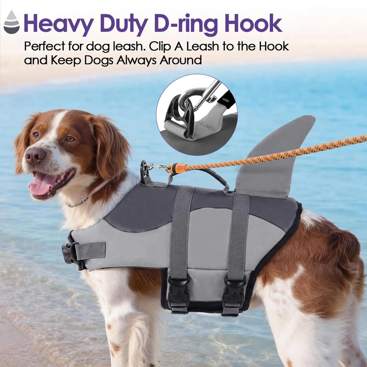 Rettungsweste für Hunde, Ripstop, Schwimmweste für kleine, mittelgroße und große Hunde, Lebensretter, Erhalter, Badeanzug für Sicherheit im Pool, Strand, Bootfahren, XX-Large, Grey Shark