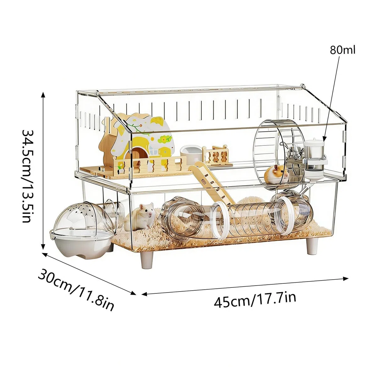 Hamsterlebensraum: transparentes Gehege von 1 kg, zweischichtige Villa für kleine Haustiere aus Guinea, Tierbeobachtungshütte | Großer Spielplatz mit Maus für den Innen- und Außenbereich
