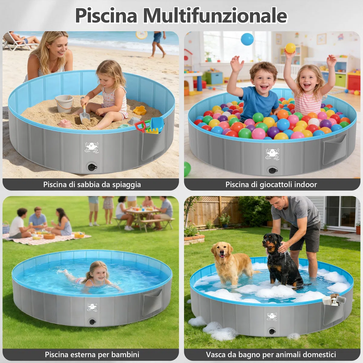 FORMIZON Faltbare Hundepool, Hundepool für Große & Kleine Hunde, rutschfest Verschleißfest Verdickt PVC Planschbecken für Hunde & Kinder, Tragbar Hundebadewanne mit 4 Flicken (160)