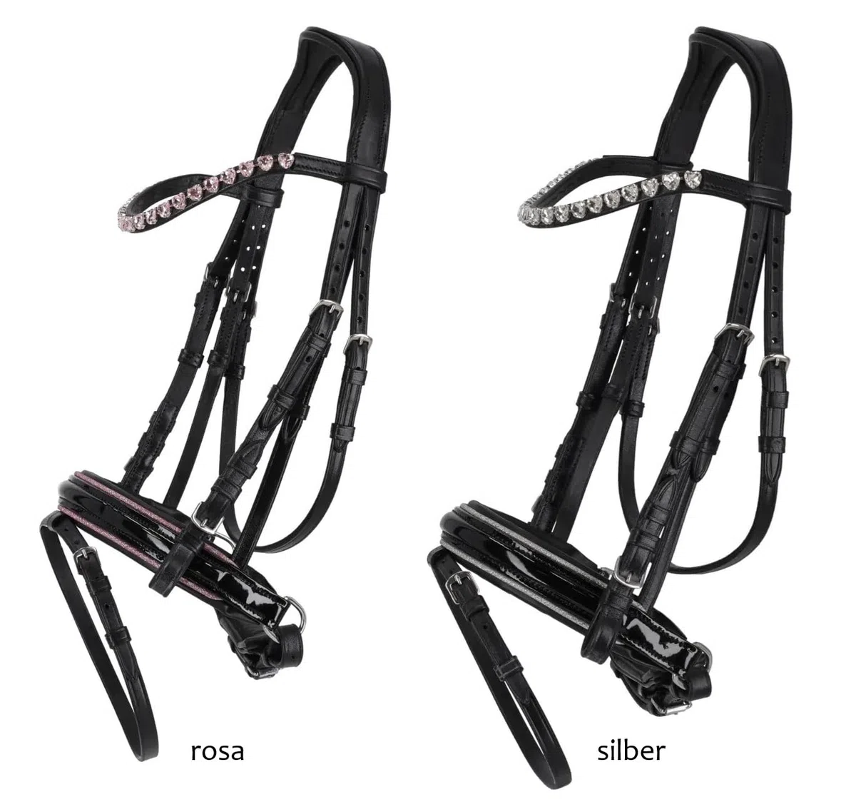 NETPROSHOP Leder Trense Bixie mit Herz-Straßsteinchen weich gepolstert Shetty und Mini Shetty, Groesse:Shetty, Farbe:Rosa