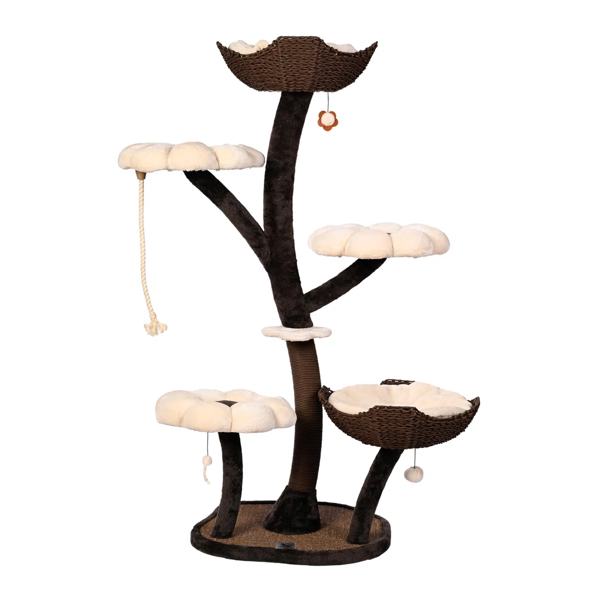 Kratzbaum „Le Fleuron“ – 145 cm eleganter Design-Katzenbaum mit Sisal, stabilem Standfuß und weichen Liegeflächen, hochwertiger Kratz- und Kletterbaum für Wohnung & Haus braun-beige