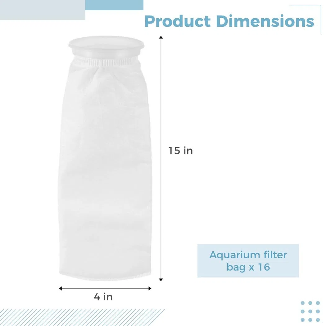 Aquarium-Filterbeutel, 10,2 x 38,1 cm, Ringfiltersocken für Süß- und Salzwassertanks, 200 m, 16 Stück