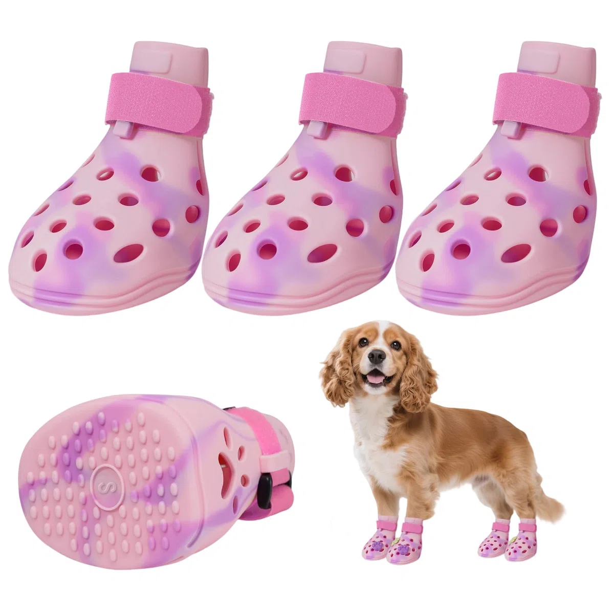 Hundeschuhe für heißen Gehweg, verstellbare Magic Tape-Stiefel für kleine, mittelgroße und große Hunde, rutschfest, leicht zu reinigen, Pfotenschutz für Strand, Outdoor und heißes Wetter (Rosa, S)