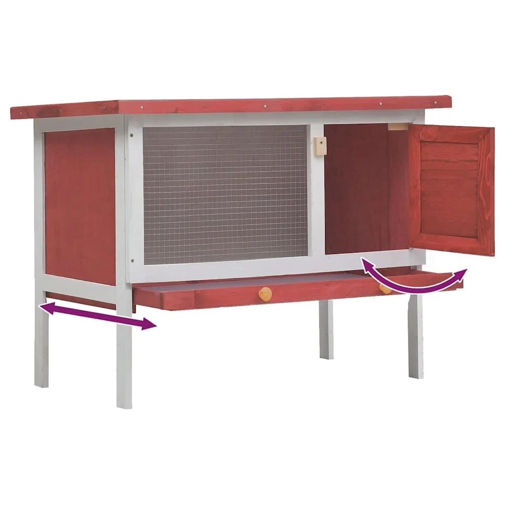 Kaninchenstall aus Holz 90x45x65 cm mit Drahtgitter, rotes Dach, 1 Ebene, wetterfest, mit Schubfach und Tür, geeignet für Kaninchen und Nager, ideal für Garten, Balkon, Terrasse
