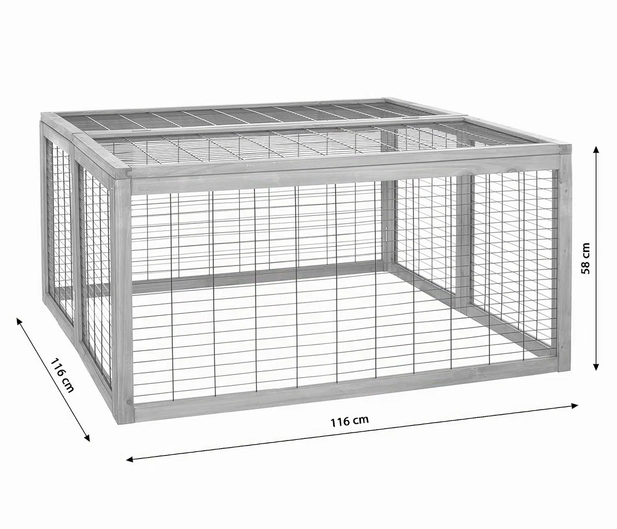 Dehner Freilaufgehege Rolf mit aufklappbarem Dach, ca. 116 x 116 x 58 cm, Holz