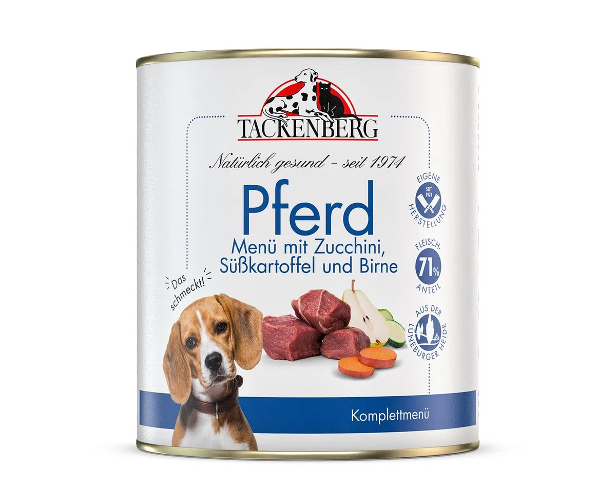 TACKENBERG Pferd mit Zucchini, Süßkartoffel und Birne Nassfutter Dose für Hunde - Hundefutter in Premiumqualität - natürlich getreidefrei, 24 x 400 g