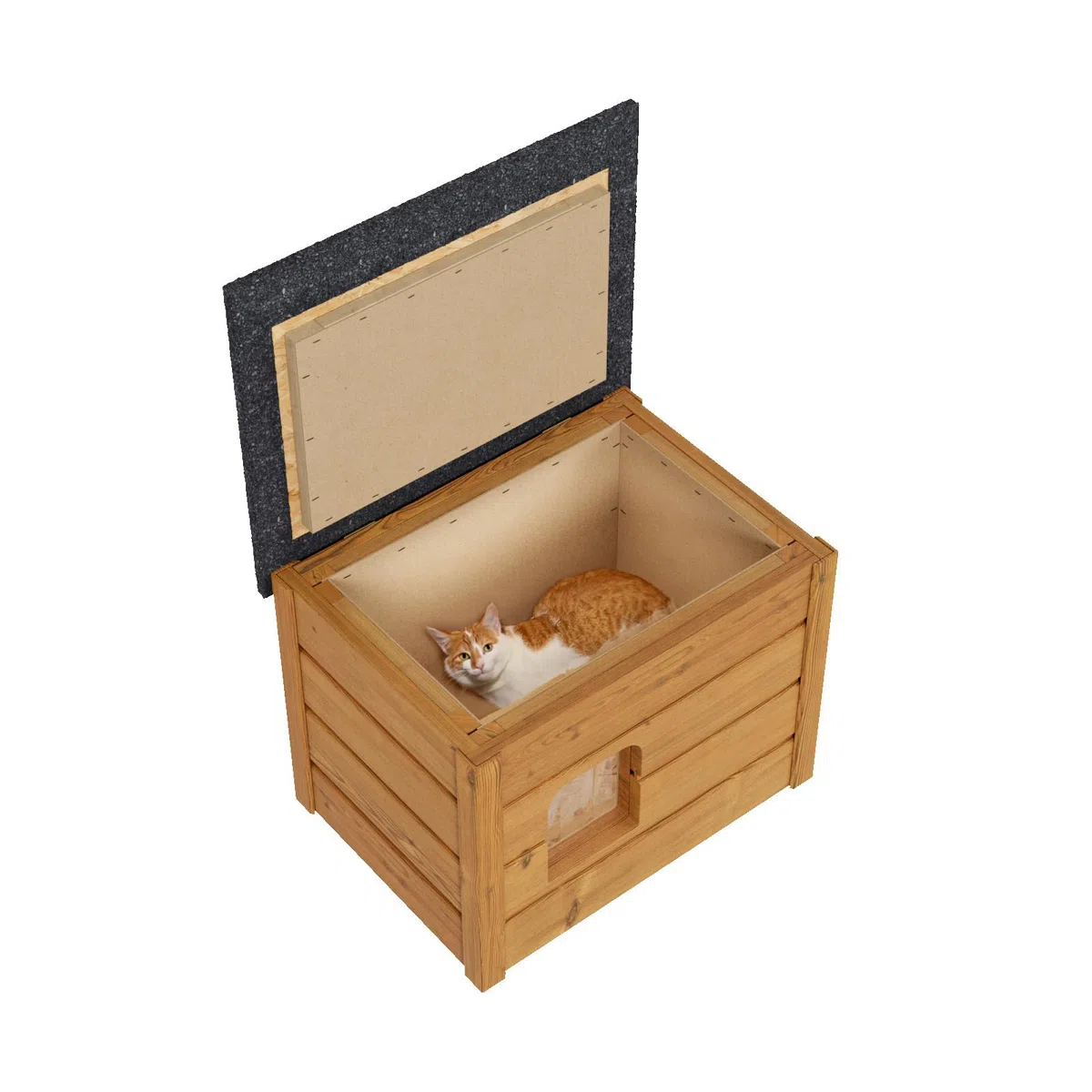 Katzenhaus 57x47 cm Katzenhütte Höhle Outdoor für draußen Winterfest isoliert Holz Versteck Sicherheit Komfort Braun