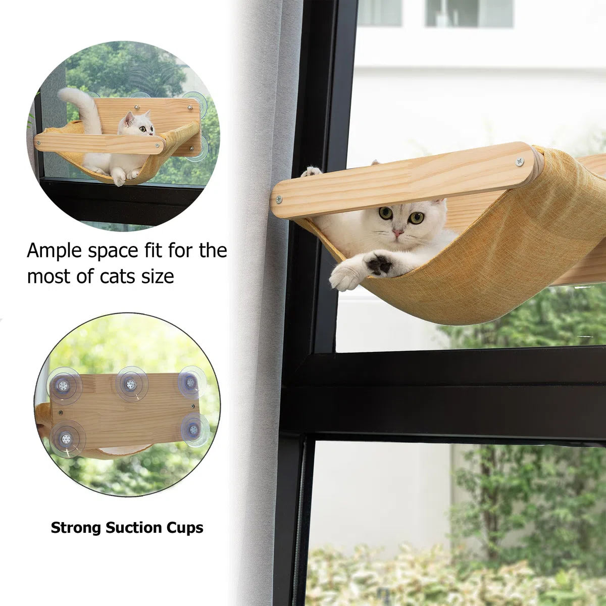 Katzen-Fenster-Hängematten-Bett, 4-teiliges Set, Katzenfenstersitz für Innenräume, Sitzstange mit Zwei Ablagen und einem Kratzbaum, Sonnenmontage