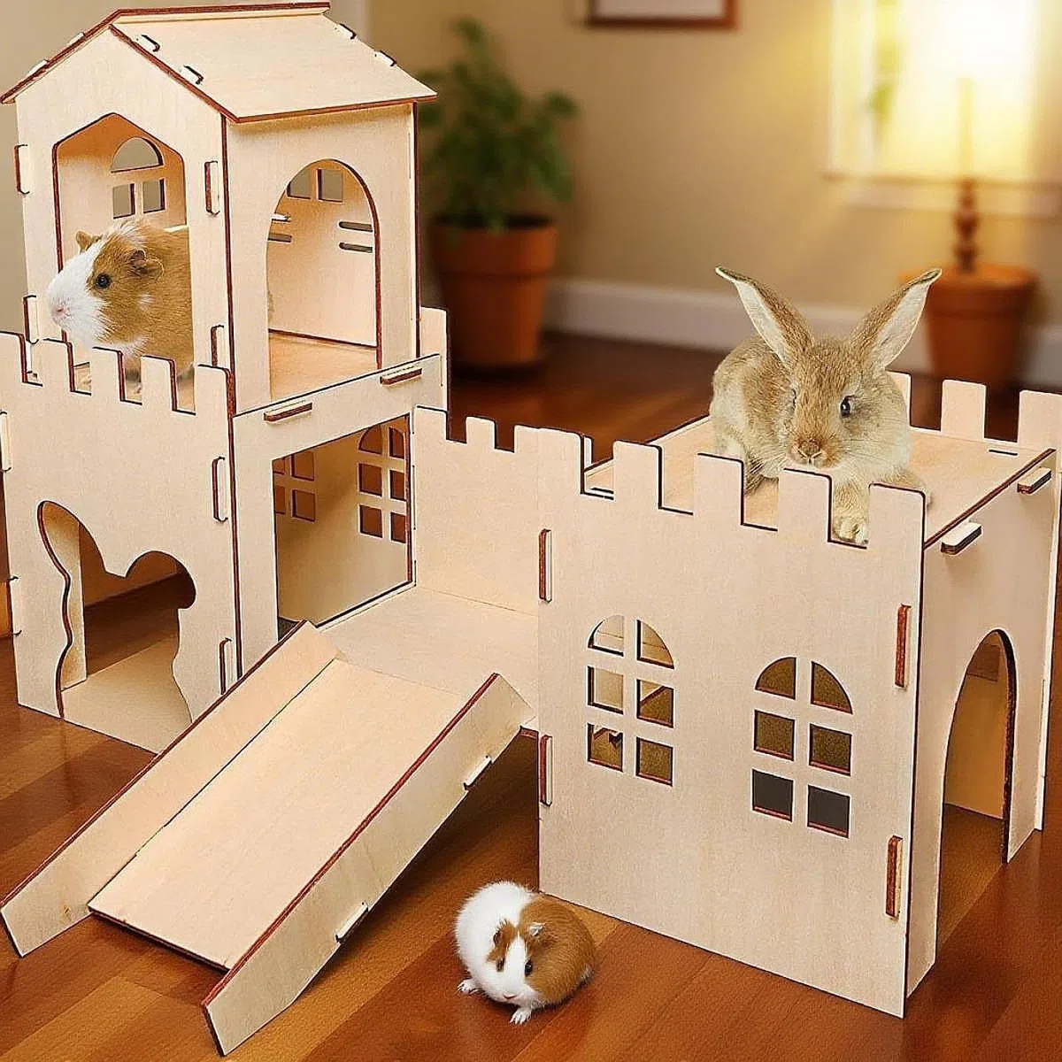 Holz Meerschweinchenhaus, Spielhaus, Große Höhle, Lebensraum, Dekoration, Versteck, Burg, Versteck für Lemminge, Syrische Hamster, Mäuse